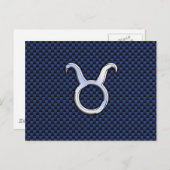 Modernes Taurus Zodiac Sign Blue Carbon Fibre Prin Postkarte (Vorne/Hinten)
