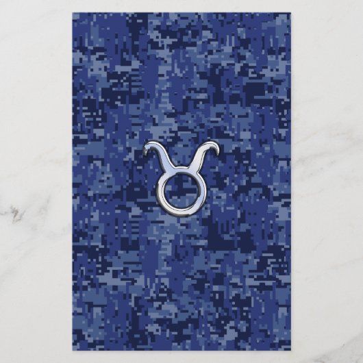 Modernes Taurus Zodiac Sign Blue Digital Camouflag Briefpapier (Vorderseite)