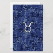 Modernes Taurus Zodiac Sign Blue Digital Camouflag Briefpapier (Vorne/Hinten)