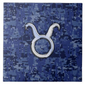 Modernes Taurus Zodiac Sign Blue Digital Camouflag Fliese (Vorderseite)