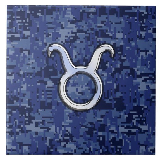 Modernes Taurus Zodiac Sign Blue Digital Camouflag Fliese (Vorderseite)