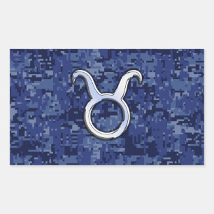Modernes Taurus Zodiac Sign Blue Digital Camouflag Rechteckiger Aufkleber