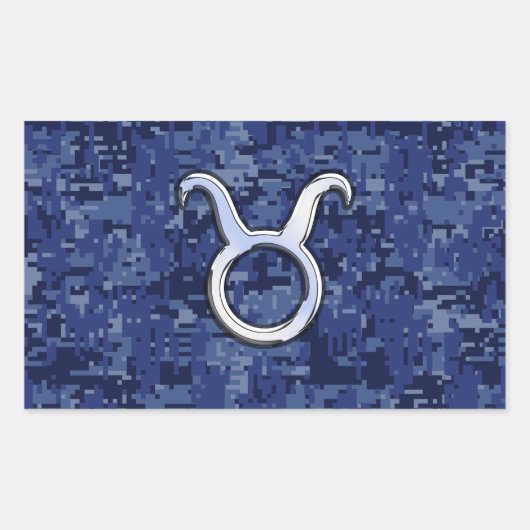 Modernes Taurus Zodiac Sign Blue Digital Camouflag Rechteckiger Aufkleber (Vorderseite)