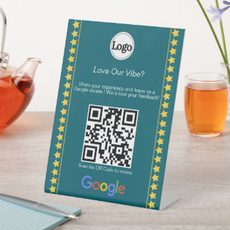 Modernes Teal-Logo-Bewertungs-Google-Review-QR-Cod Sockelschild