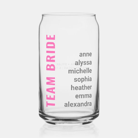 Modernes Team Bride Brautparty-Geschenk Dosenglas (Vorderseite)
