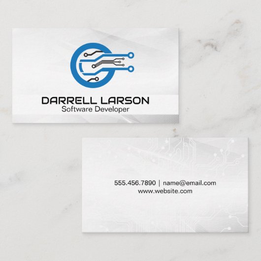 Modernes Tech Blue Logo Visitenkarte (Vorne/Hinten)