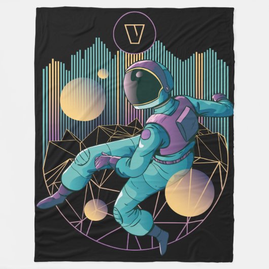 Modernes Techno Astronaut Illustration Monogramm Fleecedecke (Vorderseite)
