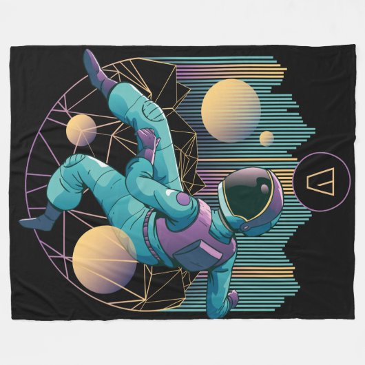 Modernes Techno Astronaut Illustration Monogramm Fleecedecke (Vorderseite (Horizontal))