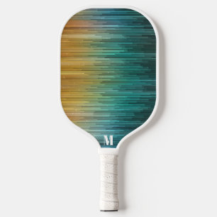 Modernes Techno-Screen Blau-Gelbe Monogramm Pickleball Schläger