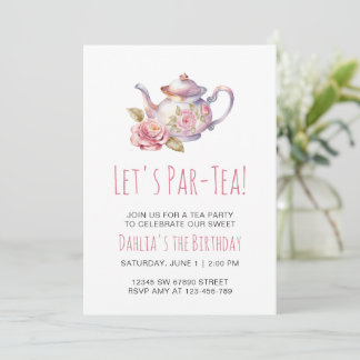 Modernes Tee Party GeburtstagsPrinzessin Tea Party Einladung