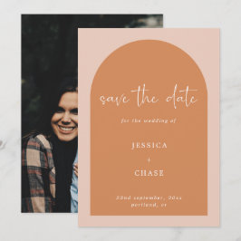 Modernes Terracotta Arch Foto Hochzeit Save The Date