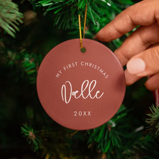 Modernes Terracotta Baby's First Christmas Foto Keramik Ornament