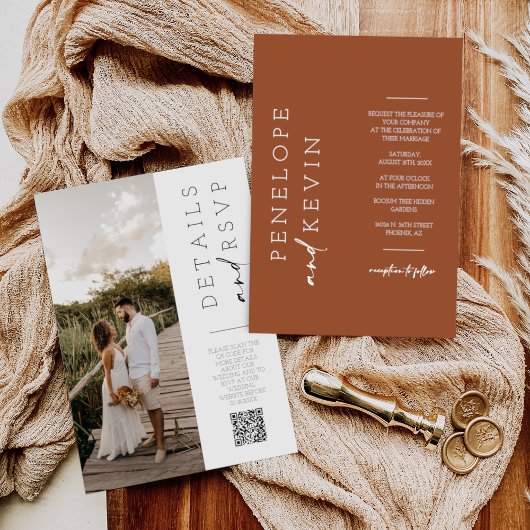 Modernes Terracotta Boho Wedding Foto QR Code UAWG Einladung