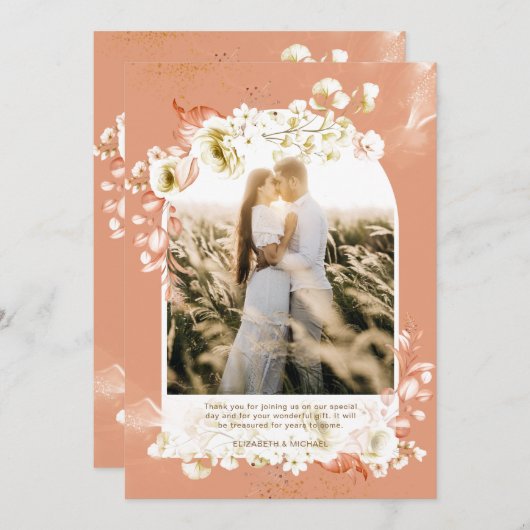 Modernes Terracotta Coral Floral FOTO DANKE (Vorne/Hinten)