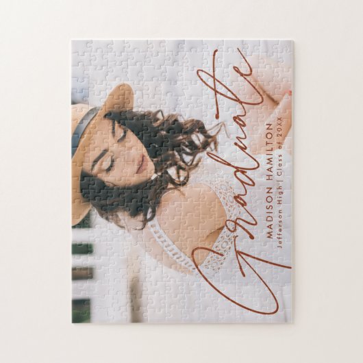 Modernes Terracotta Script Foto Abschluss Puzzle (Vertikal)