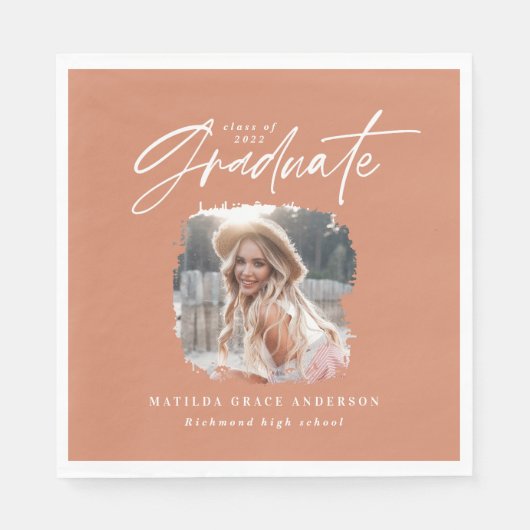 Modernes Terracotta-Script-Foto mit elegantem Absc Serviette (Vorderseite)