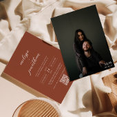 Modernes Terracotta Script Foto QR Code Wedding Einladung