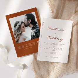 Modernes Terracotta Wedding Foto QR Code Einladung