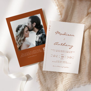 Modernes Terracotta Wedding Foto QR Code Einladung