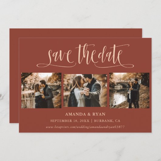 Modernes Terracotta Wedding Foto Save the Date (Vorne/Hinten)