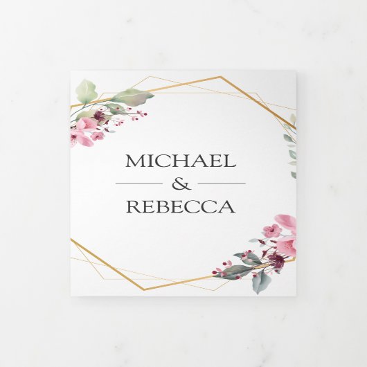 Modernes Terrarium Rosa Blumenkolonne Hochzeit Dreifach Gefaltete Einladung (Cover)