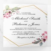 Modernes Terrarium Rosa Blumenkolonne Hochzeit Dreifach Gefaltete Einladung (Innen Erste Seite)