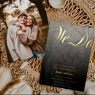 Modernes Terrarium verblasstes Foto Hochzeit Goldf Folieneinladung
