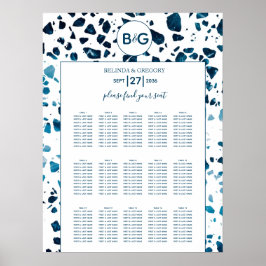 Modernes Terrazzo Mosaik Blue Wedding Chart Poster