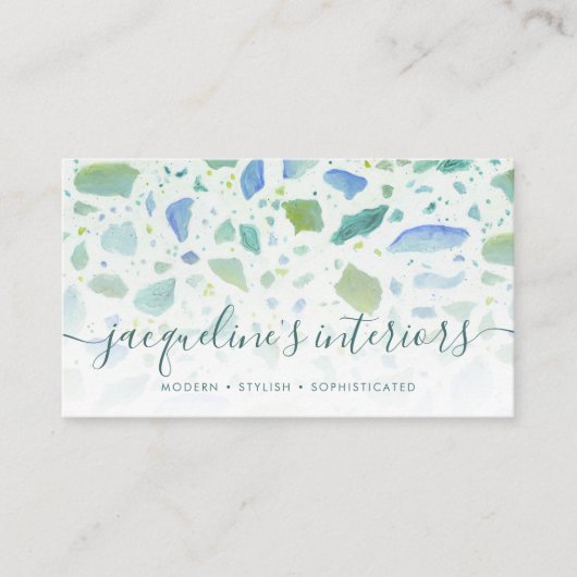 Modernes Terrazzo Muster Script Aqua Green Visitenkarte (Vorderseite)