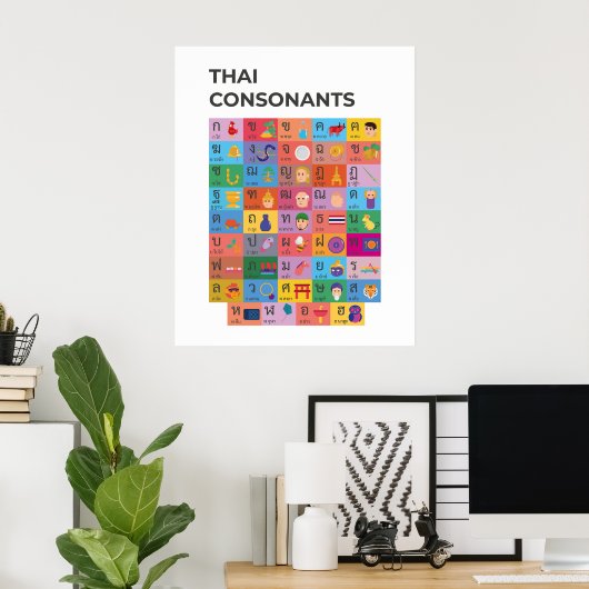Modernes Thai Consonant Chart, Thai Script Poster (Heimbüro)