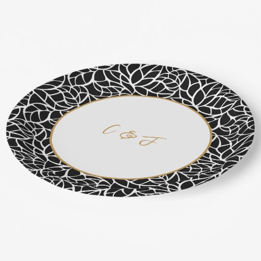 Modernes Thema der botanischen Hochzeit Pappteller (Schrägansicht)