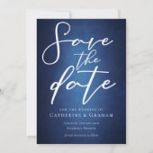 Modernes, tiefblaues Minimalistisches Ufer Save The Date (Vorderseite)