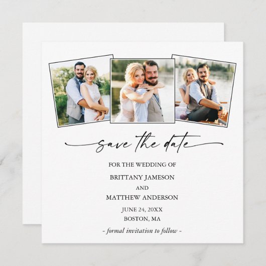 Modernes Tintenpatronen Script 3 Foto Minimalistis Save The Date (Vorne/Hinten)