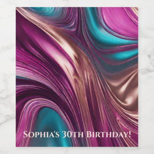 Modernes Tischdekor Viva Magenta Türkis und Gold Weinetikett (Einzelnes Label)