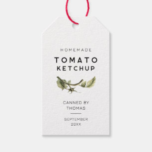 Modernes Tomaten-Ketchup-Etikett mit Tomatenblatt Geschenkanhänger