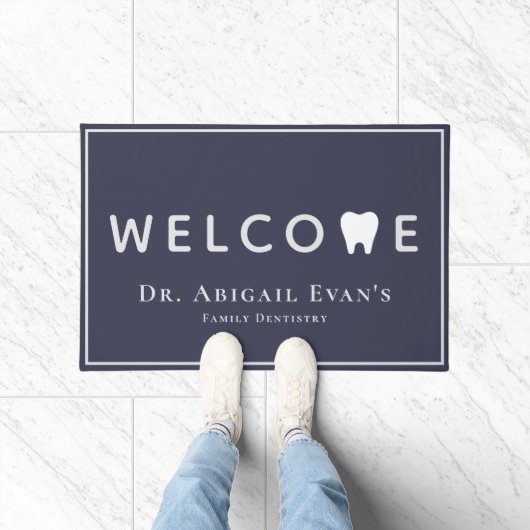 Modernes Tooth Icon Navy Blue Dentification Willko Fußmatte (Indoor)