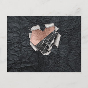 Modernes Torn Paper Herz und Rose Gold Marmor Postkarte