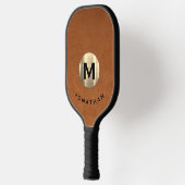 Modernes, tragbares Leder Gold Classic Monogramm Pickleball Schläger (Links)
