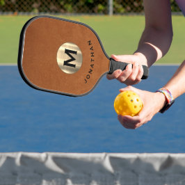 Modernes, tragbares Leder Gold Classic Monogramm Pickleball Schläger