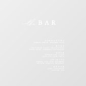 Modernes, transparentes Minimalistisches Bar Menu Fensteraufkleber (Blatt)