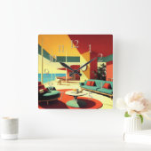 Modernes Traumhaus aus dem Mittelalter Quadratische Wanduhr (Zuhause)