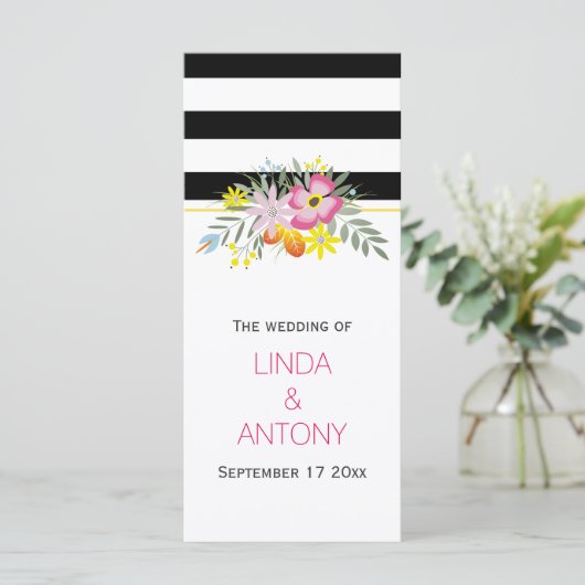 Modernes Trauungsprogramm für rosa Blume Programm (Stehend Vorderseite)