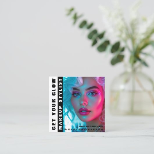 Modernes Trend Glow Makeup Quadratische Visitenkarte (Stehend Vorderseite)