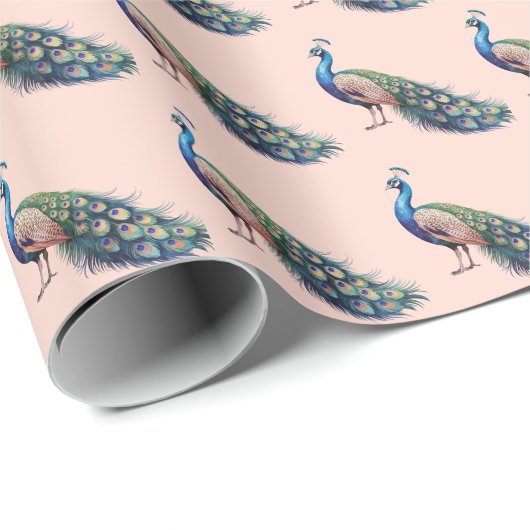 Modernes trendfarbenes Pfauenmuster Geschenkpapier (Rolleneckpunkt)