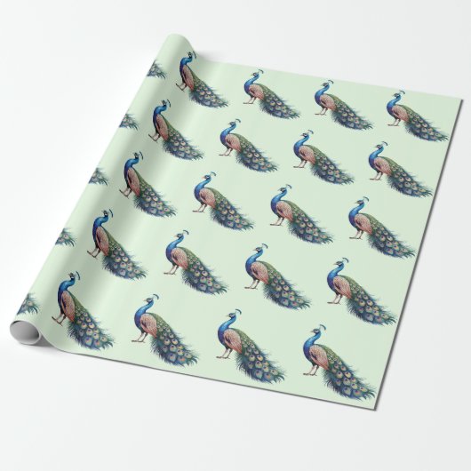 Modernes trendfarbenes Pfauenmuster Geschenkpapier (Ungerollt)