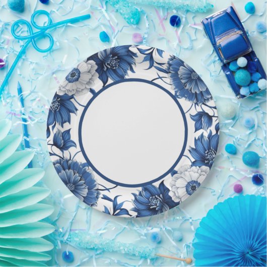 Modernes, trendiges Blau- und Weißporzellan Pappteller (Party)