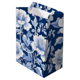 Modernes trendiges Blue White Chinoiserie Blume Pa Mittlere Geschenktüte