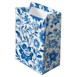 Modernes trendiges Blue White Chinoiserie Blume Pa Mittlere Geschenktüte