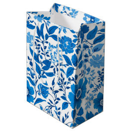 Modernes trendiges Blue White Chinoiserie Blume Pa Mittlere Geschenktüte