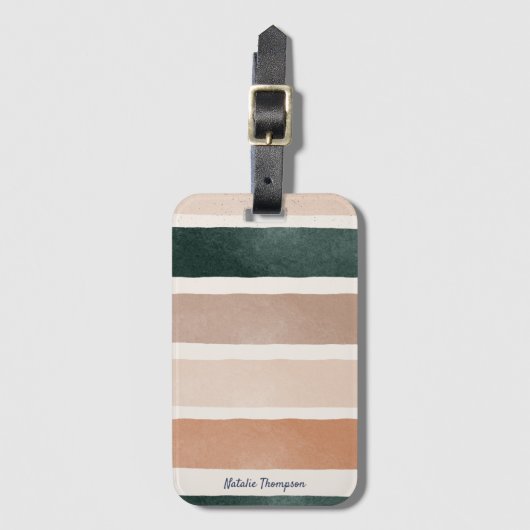 Modernes trendiges Design Erdfarbene Streifen Gepäckanhänger (Vorderseite Vertikal)